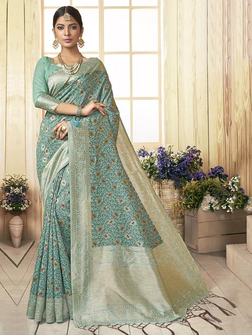 turquoise cotton paithani saree with blouse - 17020249 - Very Small Image - 1