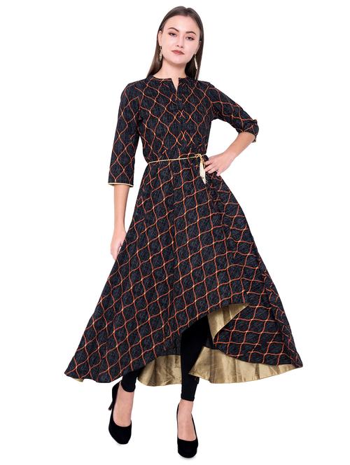 checkered high-low kurta - 17021910 - Very Small Image - 1