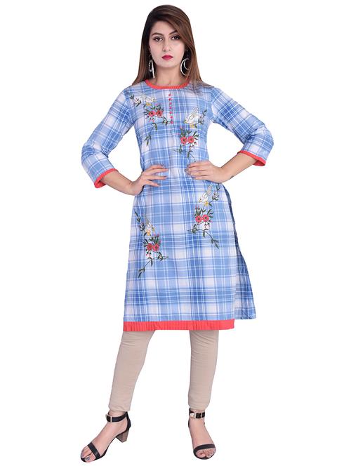 checkered straight kurta - 17022137 - Very Small Image - 1