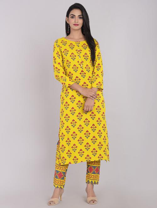 yellow rayon kurta pant set - 17022163 - Very Small Image - 1