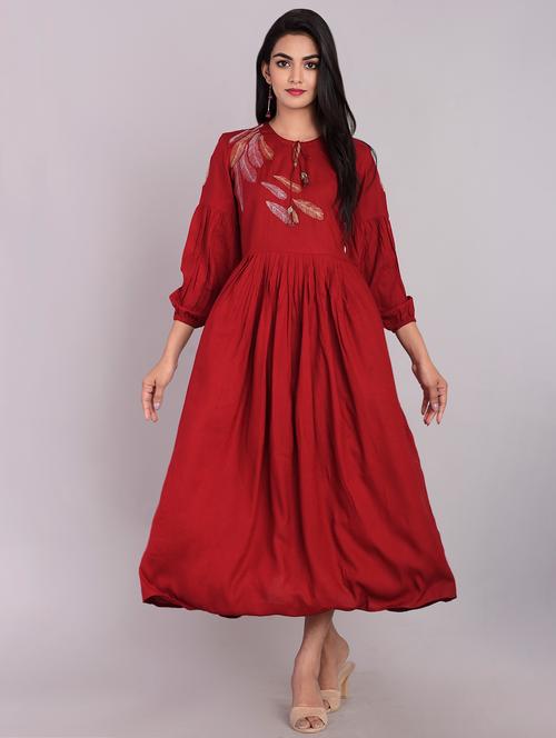 embroidered flared ethnic dress - 17022183 - Very Small Image - 1