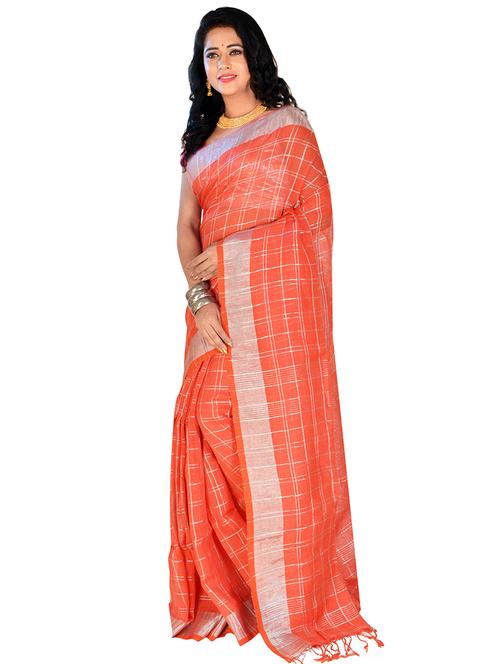 checkered handloom saree - 17023667 - Very Small Image - 1