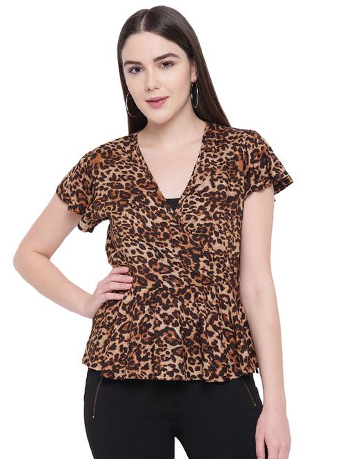 overlap neck animal print top - 17025536 - Very Small Image - 1