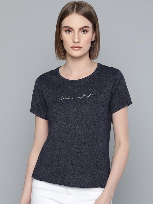 round neck text print tee - 17027442 - Very Small Image - 1