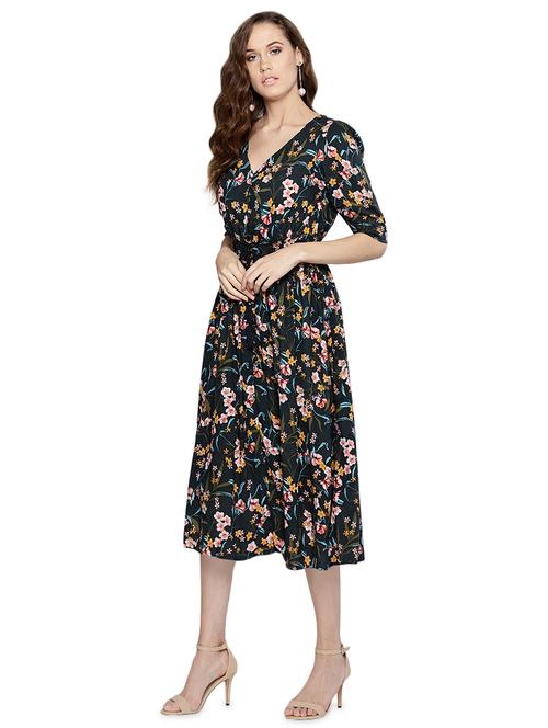 v-neck floral a-line dress - 17028247 - Very Small Image - 1