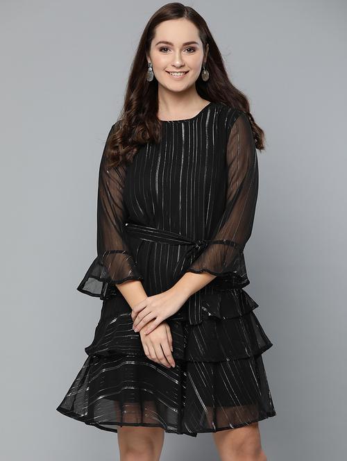 frill detail striped a-line dress - 17028251 - Very Small Image - 1