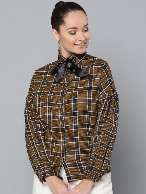 tie up neck checkered shirt - 17028253 - Very Small Image - 1
