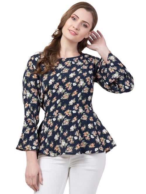 flute sleeves floral peplum top - 17028275 - Very Small Image - 1