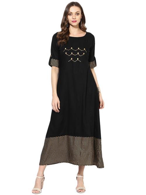 printed a-line ethnic dress - 17028585 - Very Small Image - 1