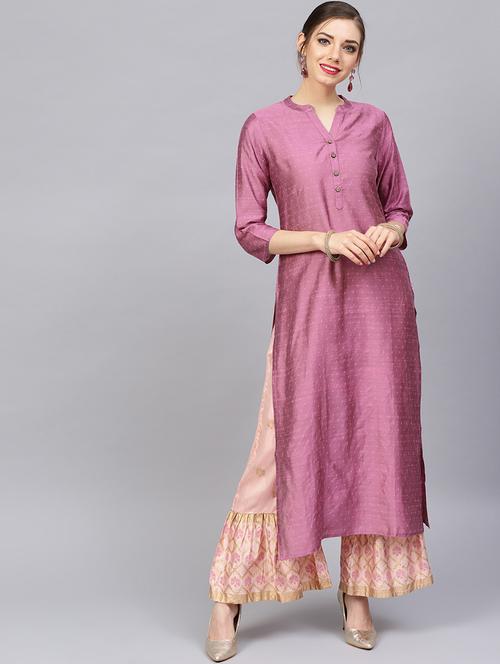 purple self designed straight kurta - 17028597 - Very Small Image - 1