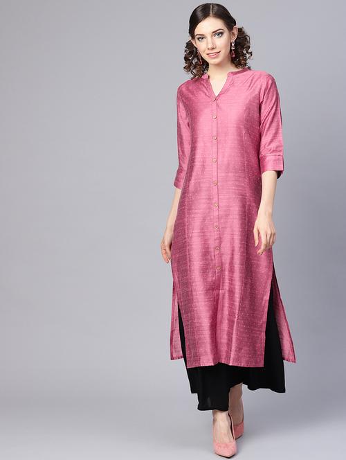 dobby art silk straight kurta - 17028599 - Very Small Image - 1