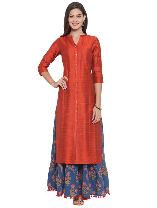 dobby art silk straight kurta - 17028601 - Very Small Image - 1