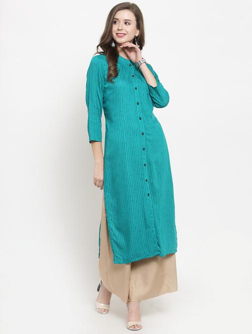 turquoise straight kurta - 17028630 - Very Small Image - 1