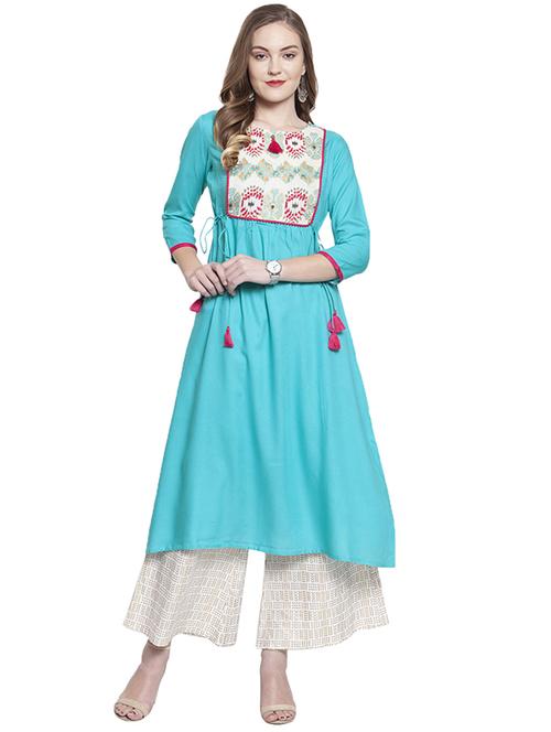 turquoise a-line kurta - 17028647 - Very Small Image - 1