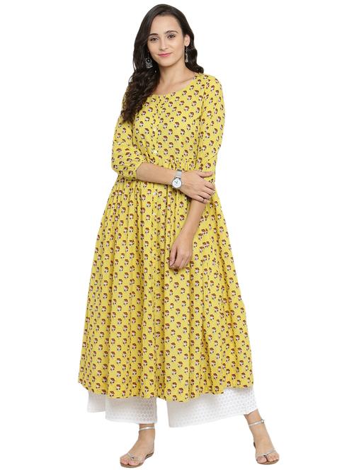 yellow cotton straight kurta - 17028666 - Very Small Image - 1