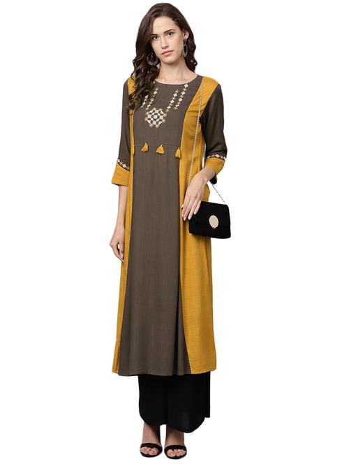 brown rayon straight kurta - 17028669 - Very Small Image - 1