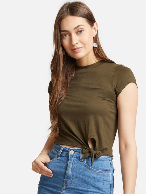 olive cotton crop top - 17029019 - Very Small Image - 1