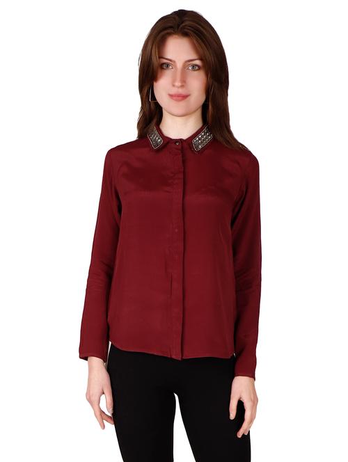 embellished collar concealed placket top - 17030006 - Very Small Image - 1