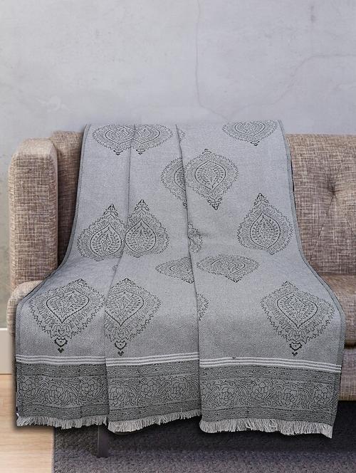 texstylers (54x100 inches) cotton geometric block print throw (dark green) - 17030266 - Very Small Image - 1
