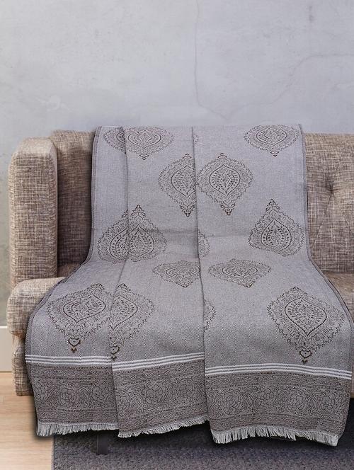texstylers (54x100 inches) cotton geometric block print throw (brown) - 17030267 - Very Small Image - 1