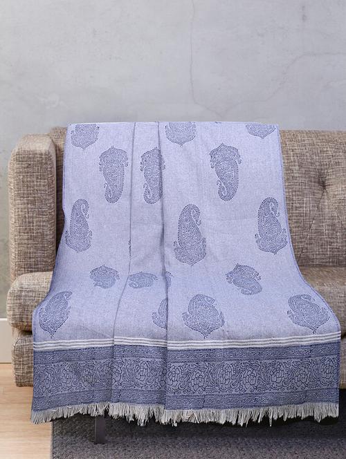 texstylers (54x100 inches) cotton geometric block print throw (blue) - 17030270 - Very Small Image - 1