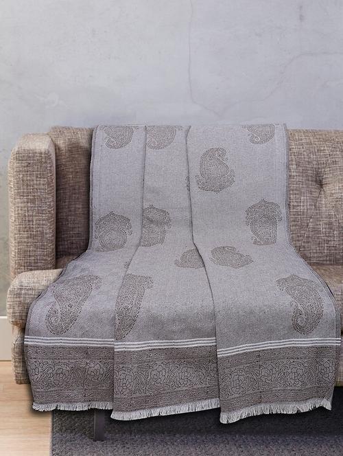 texstylers (54x100 inches) cotton geometric block print throw (brown) - 17030274 - Very Small Image - 1