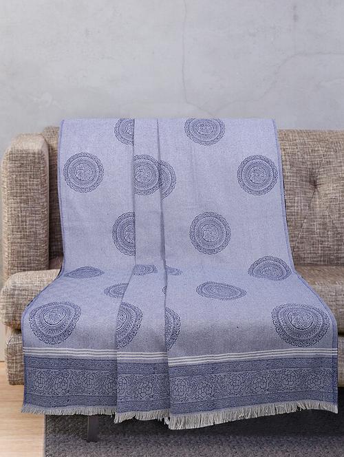 texstylers (54x100 inches) cotton geometric block print throw (blue) - 17030277 - Very Small Image - 1