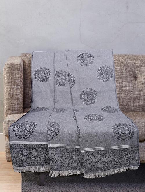 texstylers (54x100 inches) cotton geometric block print throw (black) - 17030278 - Very Small Image - 1