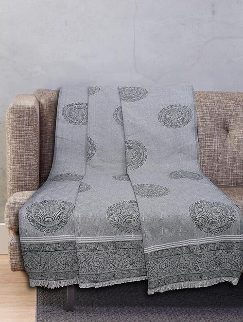 texstylers (54x100 inches) cotton geometric block print throw (dark green) - 17030280 - Very Small Image - 1