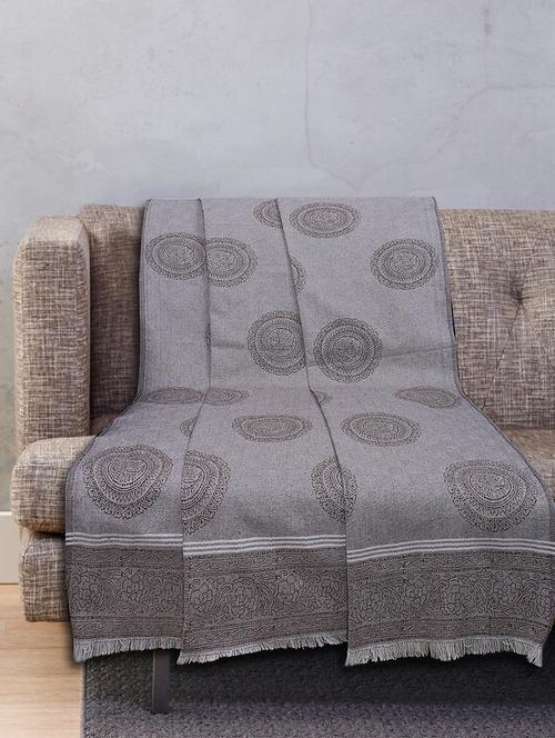 texstylers (54x100 inches) cotton geometric block print throw (brown) - 17030281 - Very Small Image - 1
