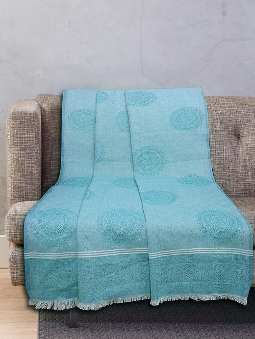 texstylers (54x100 inches) cotton geometric block print throw (light green) - 17030282 - Very Small Image - 1