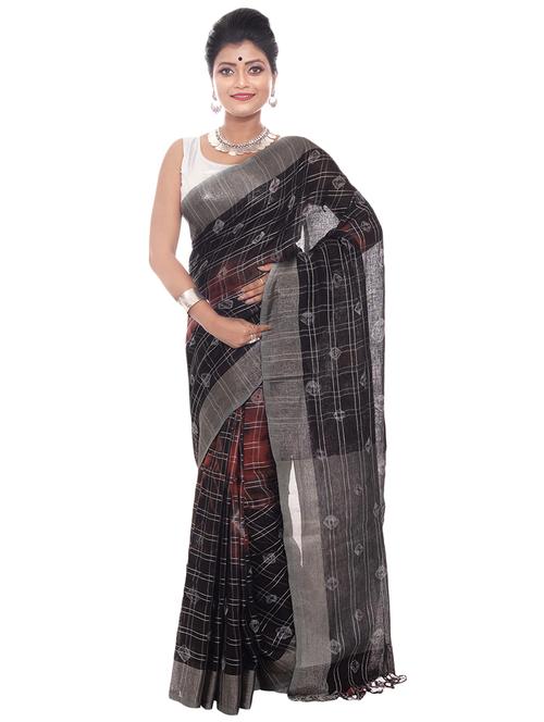 checkered handloom saree - 17030450 - Very Small Image - 1