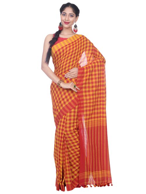 checkered handloom saree - 17030472 - Very Small Image - 1