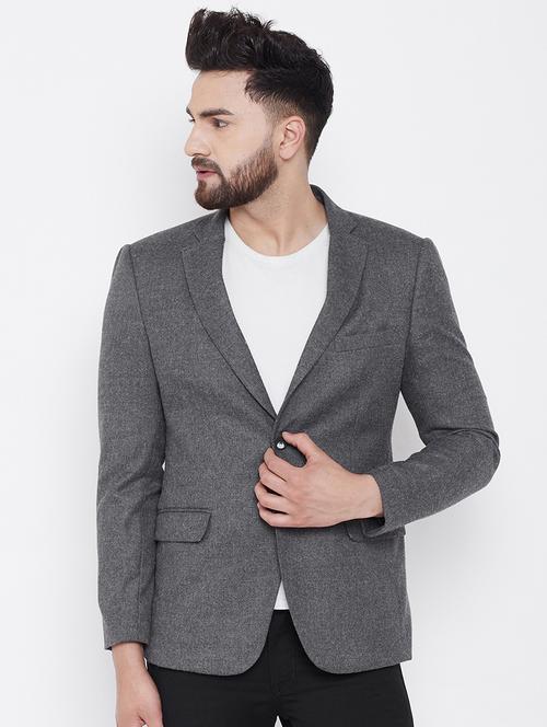 grey wool & polyester blend single breasted casual blazer - 17031634 - Very Small Image - 1