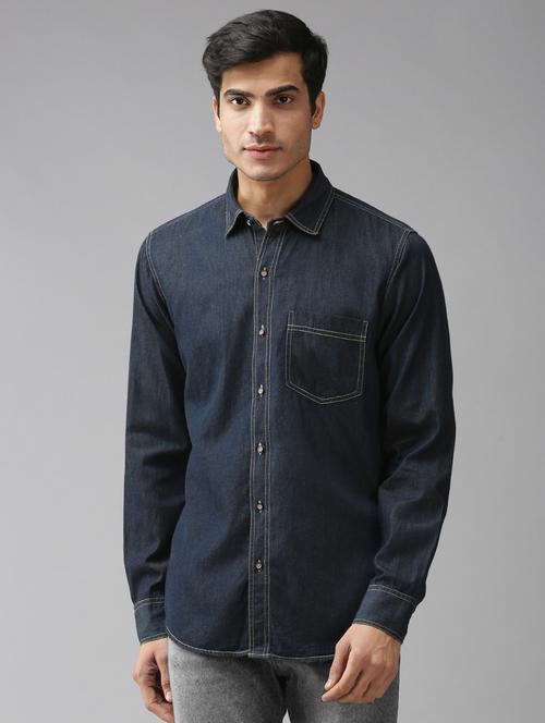 blue denim casual shirt - 17032395 - Very Small Image - 1