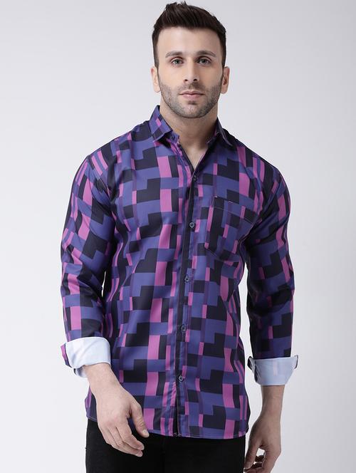 blue geometric print casual shirt - 17032522 - Very Small Image - 1