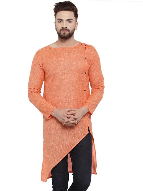 orange solid asymmetric kurta - 17032532 - Very Small Image - 1