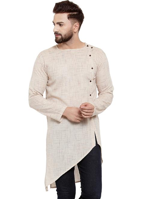beige solid asymmetric kurta - 17032542 - Very Small Image - 1