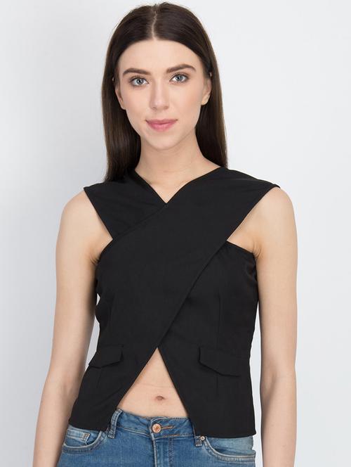 black polyester crop top - 17032874 - Very Small Image - 1