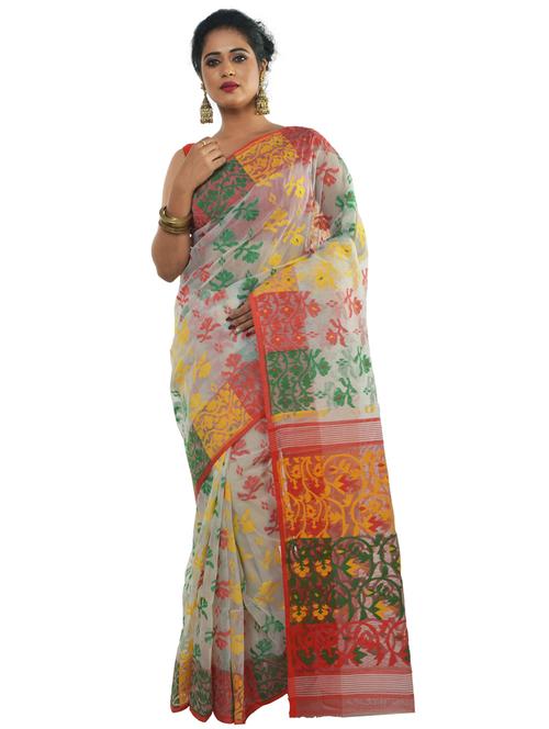 women white self design jamdani saree - 17033176 - Very Small Image - 1