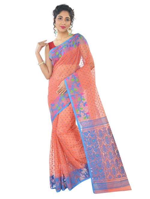 women orange self design jamdani saree - 17033652 - Very Small Image - 1