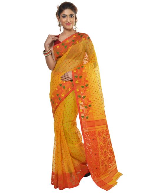 women yellow self design jamdani saree - 17033653 - Very Small Image - 1