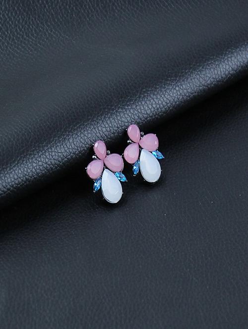 pink silver plated studs earring - 17034325 - Very Small Image - 1