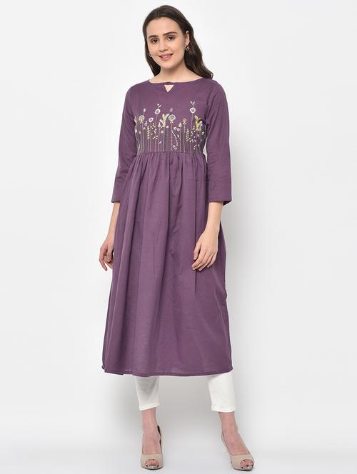 embroidered flared kurta - 17060738 - Very Small Image - 1