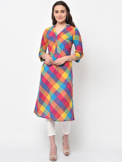 checkered straight kurta - 17060739 - Very Small Image - 1