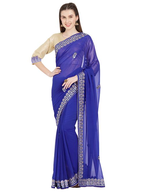 solid gota patti saree with blouse - 17061383 - Very Small Image - 1