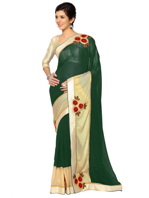 contrast bordered saree with blouse - 17061395 - Very Small Image - 1