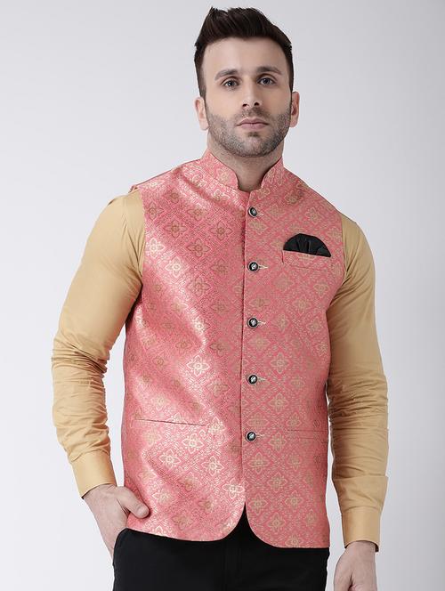 pink brocade nehru jacket - 17063767 - Very Small Image - 1