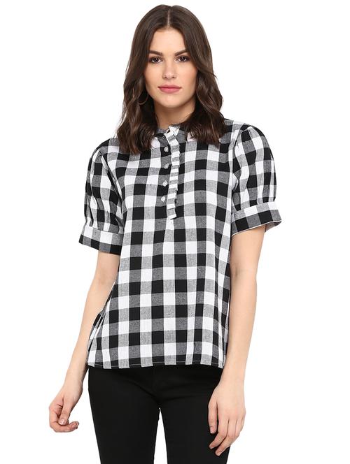puff sleeves checkered top - 17064432 - Very Small Image - 1