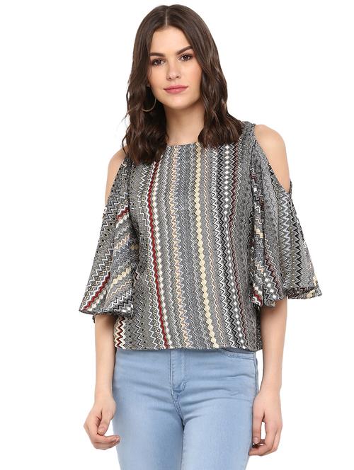 cold shoulder printed top - 17064462 - Very Small Image - 1